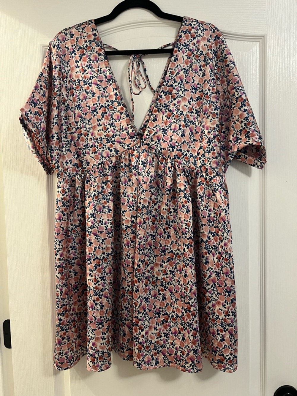 Lulus Express Yourself Blush Pink Floral Deep V Low Cut Satin Babydoll Dress - Picture 9 of 11